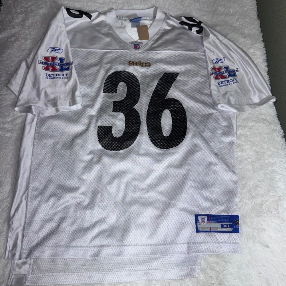 Vtg Reebok Pittsburgh Steelers Jerome Bettis Super Bowl XL Jersey White Mens XL